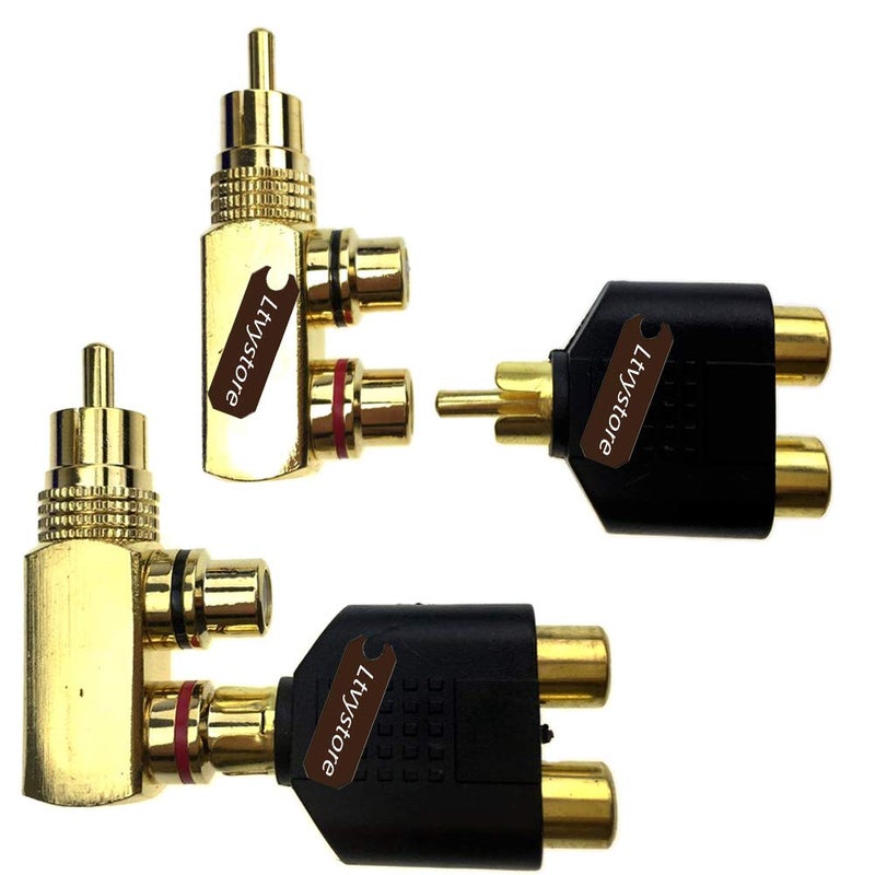 Ltvystore 2Pcs RCA Male to 2 Female Right Angle Plug Splitter Adapter Connector & 5 Pcs Audio Video Gold Male to 2 Female Coupler Adapter - Image 4